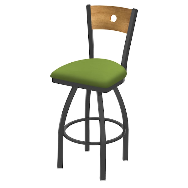 25" Swivel Counter Stool, Pewter Finish, Med Back, Canter Kiwi Green Seat